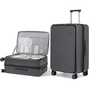24 Inch Large Expandable Checked Luggage PC Hard Shell Suitcase Top Opening Rolling Travel Suitcases with Spinner Wheels & TSA Lock, Rock Gray