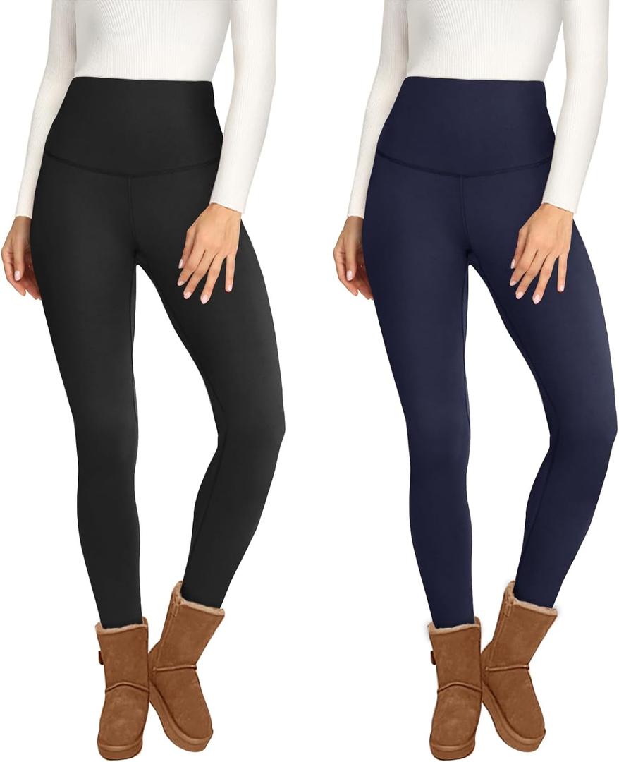 2 Pack Fleece Lined Leggings for Women - Thermal Winter Warm Tights Tummy Control High Waisted Workout Yoga Pants (XX-Large)