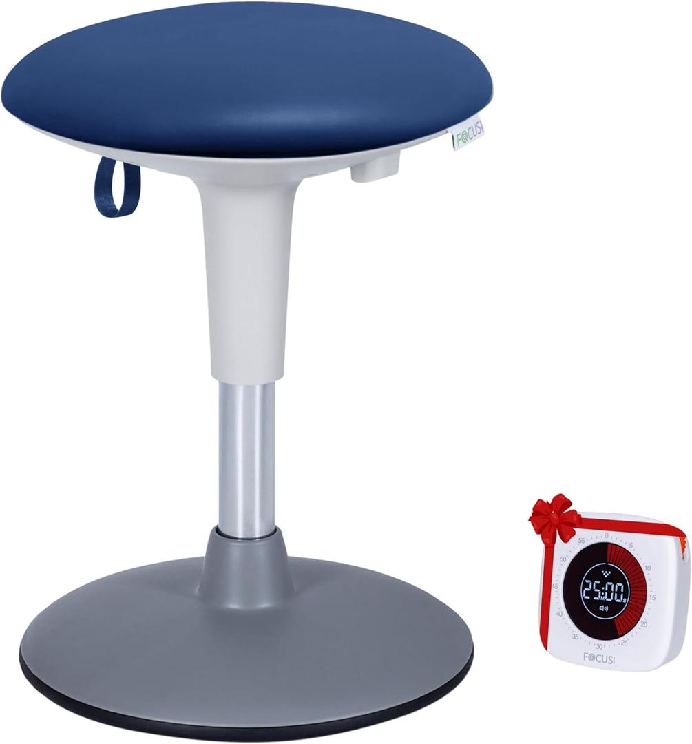 Wobble Stool for Kids Ages 712; Adjustable Height Wobble Stool; Classroom Seating with Soft, Easy-to-Clean NEW Fabric Cushion; Flexible Wiggle Chair for Focus & ADHD + Bonus Visual Timer (Ocean Blue)