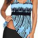 Zando Plus Size Tankini Swimsuits for Women Swim Suits for Women 2025 Two Piece Swimsuit Womens Tankini Bathing Suits Tummy Control Bathing Suit Top with Shorts Light Blue Stripe, 3XL