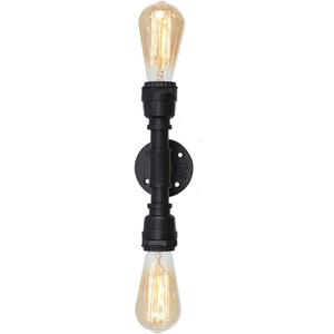 Vintage Edison Industrial 2-Light Bathroom Vanity Light- 2 Bulb Loft Minimalist Indoor Wall Sconce- Antique Steampunk Wall Lamp Light Fixtures for Hallways Storeroom Shop Decor (Black)