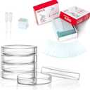 Sterile Plastic Petri Dishes Set, 50 Pcs Blank Microscope Slides, 100 Pcs 20x20mm Square Cover Glass, 5 Pcs 90mm Diax15mm Deep Lab Petri Plate Dish with Lid and 10 Test Pipette Droppers