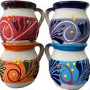 FFX Artesania Mexican Terracotta Coffee Mugs Clay Cups Tazas Para Cafe de Barro Artisan Made EACH MUG UNIQUE Hand Painted Terracotta Cocktail Glasses Tea Decor, Pack of 4