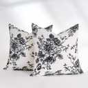 Black and White Outdoor Pillow Covers 18x18 Inch Waterproof Farmhouse Square Decorative Throw Pillows Covers for Patio Couch Floral Pattern Sofa Tent Pillowcases Set of 2