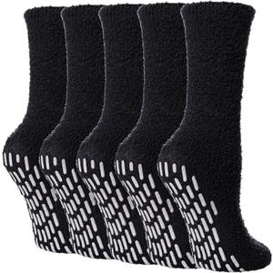 Yebing Non Slip Hospital Socks for Women with Grips Fuzzy Cozy Anti Skid Slipper Socks Winter Warm Soft Fluffy Sleep Socks (Black)