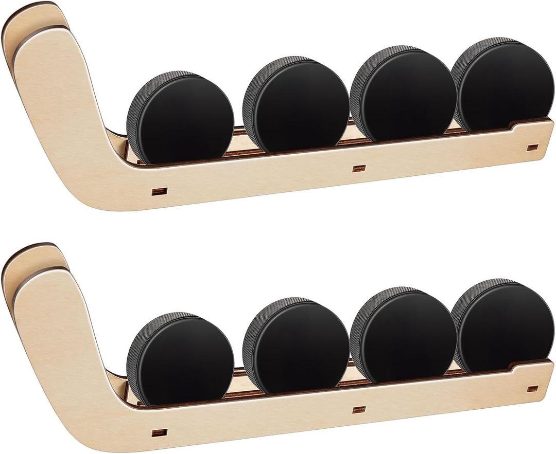 2 Pcs Hockey Puck Display Cases Wooden Wall Mount Hockey Puck Holder with Hook for Players Team Gifts Living Room Storage Decoration Accessories