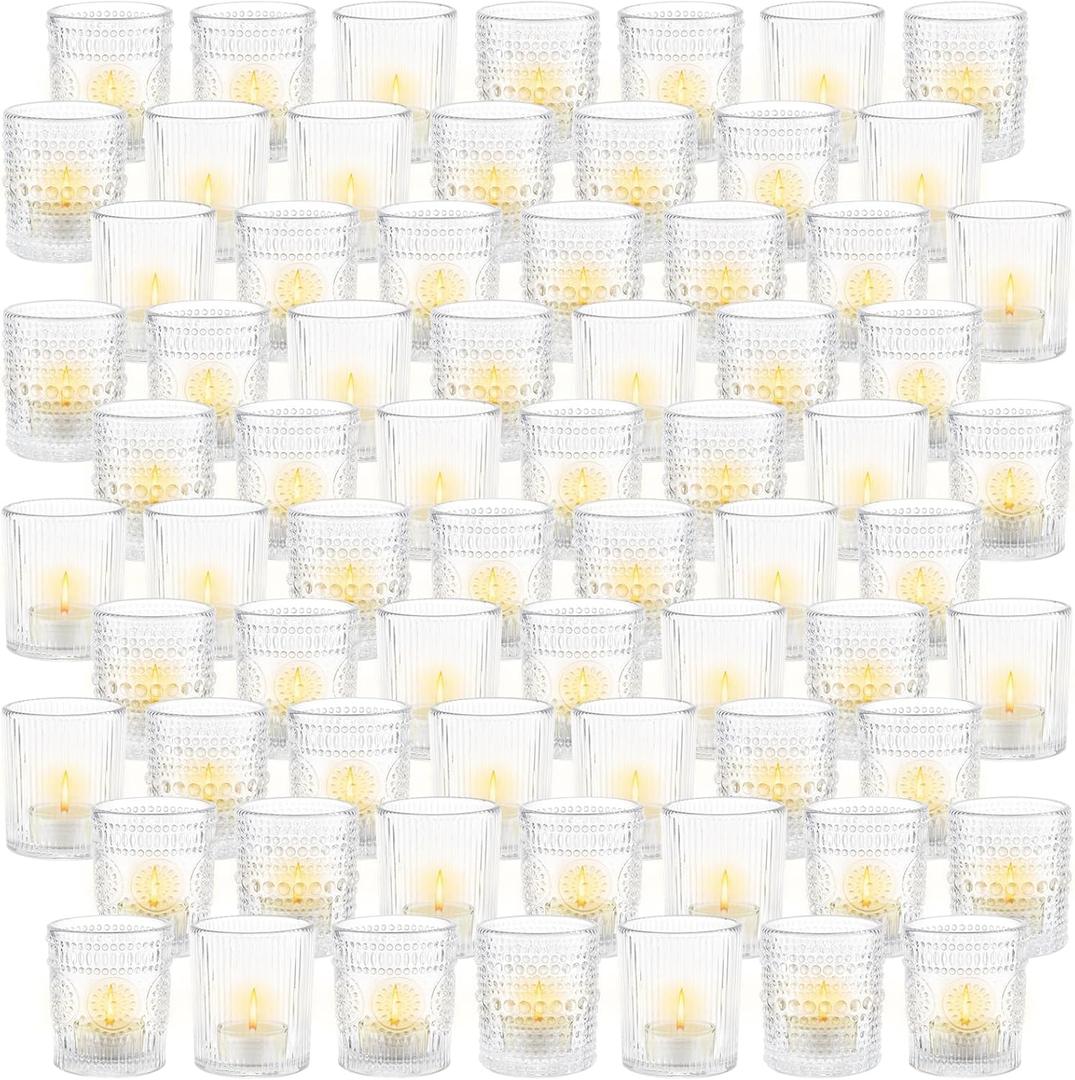 70pcs Assorted Votive Candle Holders - Clear Glass Tea Lights Candle Holder in Bulk, Tealight Candle Holder for Table Centerpiece Wedding Decor Home Decoration