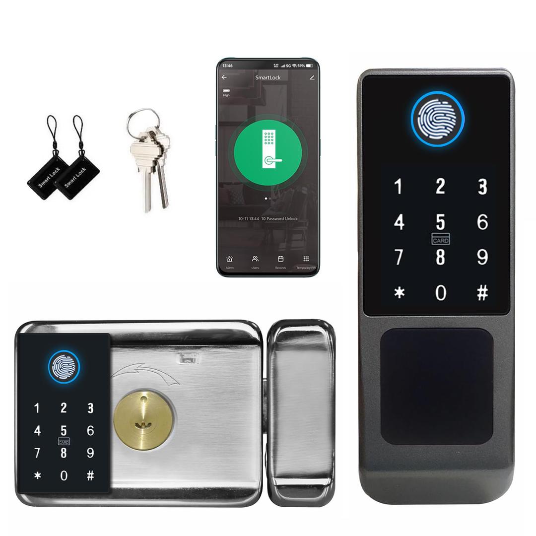 EIYSIE WiFi Smart Gate Lock, Double Side Fingerprint Lock Keyless Entry Door Lock with Keypad, Electronic Gate Lock for Outdoor Fence, IP65 Waterproof Digital Lock with App Control
