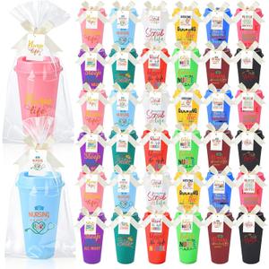 Skylety 36 Sets Nurse Appreciation Gifts, 16 oz Reusable Tumblers with Lids for Nurse Week 2026, Thank You Plastic Nursing Cups with Bow Cards and Opp Bags for Lpn Cna Rn Np Healthcare(Classic)