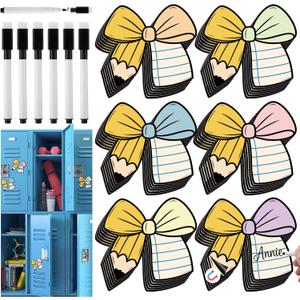 2 x Crtiin 42 Pcs Pencil Notebook Magnetic Bow Name Tags Set for Lockers 4.5 Inch Bow Dry Erase Labels Magnetic Reusable Name Tags for Back to School Locker Whiteboard Classroom Supplies Decorations, 4.72 x 4.53 inches