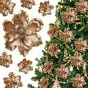 Yuxung 20 Pcs Christmas Glitter Poinsettia Magnolia Flowers Ornaments Large Heads Artificial Magnolia Flowers for Christmas Tree Xmas Wreath Holiday Wedding Decor(Gold)