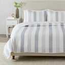 Great Bay Home 3-Piece Full/Queen Reversible Lightweight Quilt Comforter with 2 Shams | All-Season, Modern, Striped Bedspreads | Summer Grey Coverlet Sets | Adele Quilts Collection