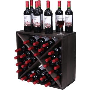 Wine Rack Cabinet countertop Wooden Stackable Storage Retro Cube 24 Bottles freestanding Floor Wine Holder Stand (Black)