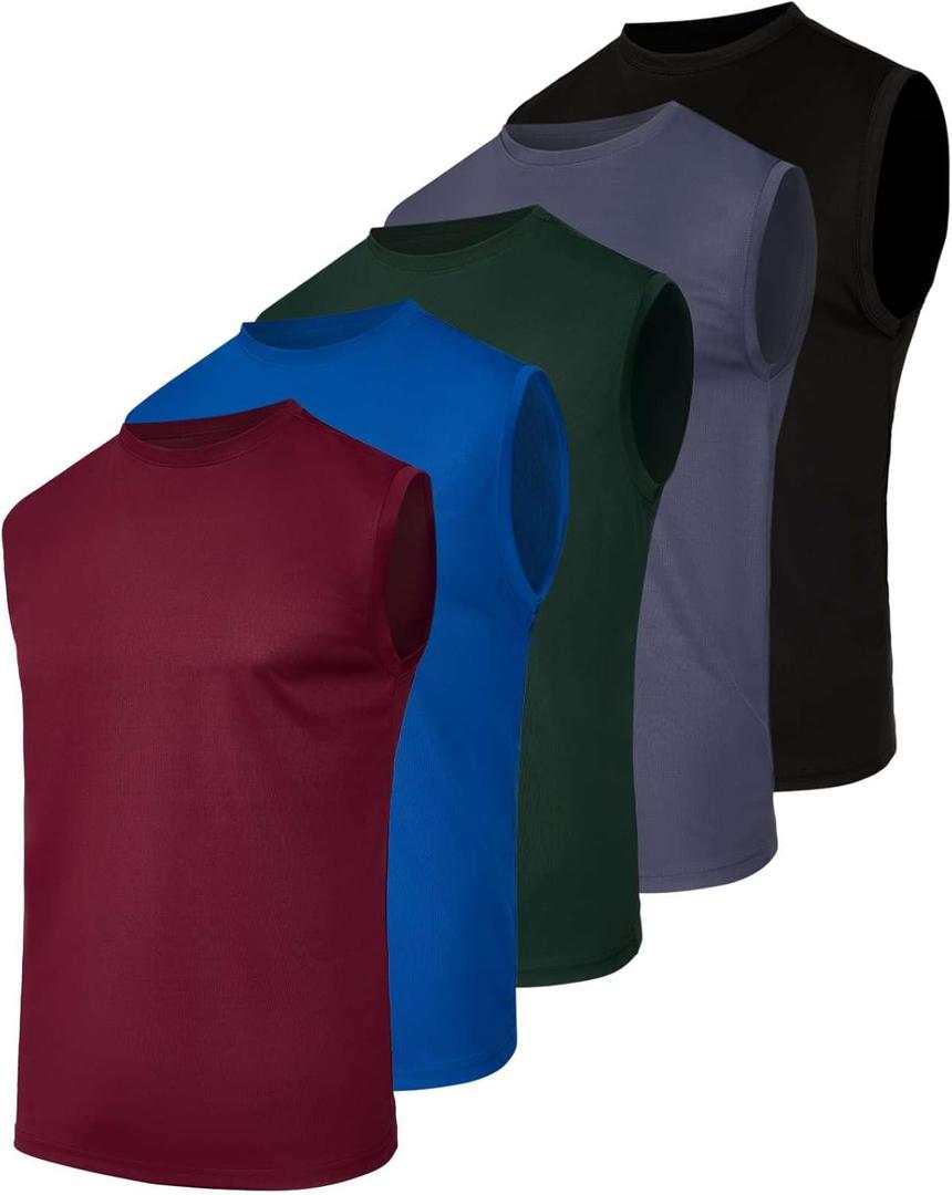 Real Essentials 5 Pack: Men's Mesh Active Athletic Tech Tank Top - Workout & Training Activewear (M)