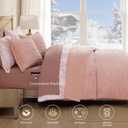 Wrensonge Velvet Queen Quilt Set-3 Pieces Clay Pink Luxurious Velvet Striped Channel Comforter with 2 Shams, Soft Bedspread Coverlet Quilted Bedding Set for All Season