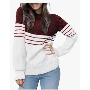 CiCiBird Women’s Fall 2025 Color Block Sweater Striped Long Sleeve Knit Pullover Tops Loose Crew Neck Sweaters, Size S