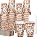 100 Sets Mexican De Barro Fiesta Coffee Cups with Lid Sleeve 12oz Cinco De Mayo Disposable Paper Cup Drink Mug for Mexican Cielito Lindo Party Supply Cafe Shop Birthday Wedding Decoration (Classic)