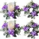 2 Pcs Candle Rings Artificial Hydrangea Eucalyptus Wreaths Small Boho Wreath Pillar Candle Holder for Summer Farmhouse Wedding Home Door Tabletop Cabinet Decoration (Purple)