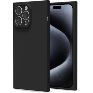 for iPhone 15 Pro Case Silicone, Rectangle Edge Cute Y2k Phone Case for Women Girl, Thin Protective Aesthetic Girly Design Soft Rubber with Camera Cover, Black