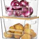 Delamu 2 Set Pantry organizers and Storage, kitchen organizers and storage with Bamboo Top, Stackable Kitchen Pantry bin for Onion,Potato,Fruits,Produce,Vegetable