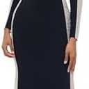 Xscape Women's Long Square Neck Long Sleeve Beaded Contour Gown, Black Nude Silver, 10