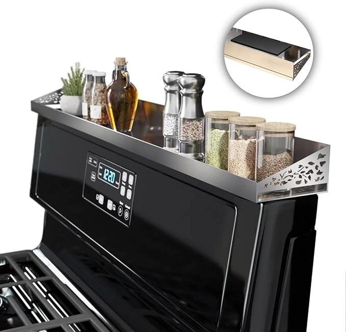 30" Magnetic Stove Top Shelf – Stainless Steel Spice Rack and Seasoning Organizer – Kitchen Shelf for Back of Stove – Over Stove Rack and Storage Organizer