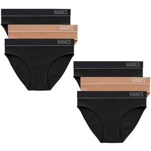 Hanes Women's Originals Seamless Stretch Rib Bikini Panties Pack, Assorted Colors, 6-Pack, M