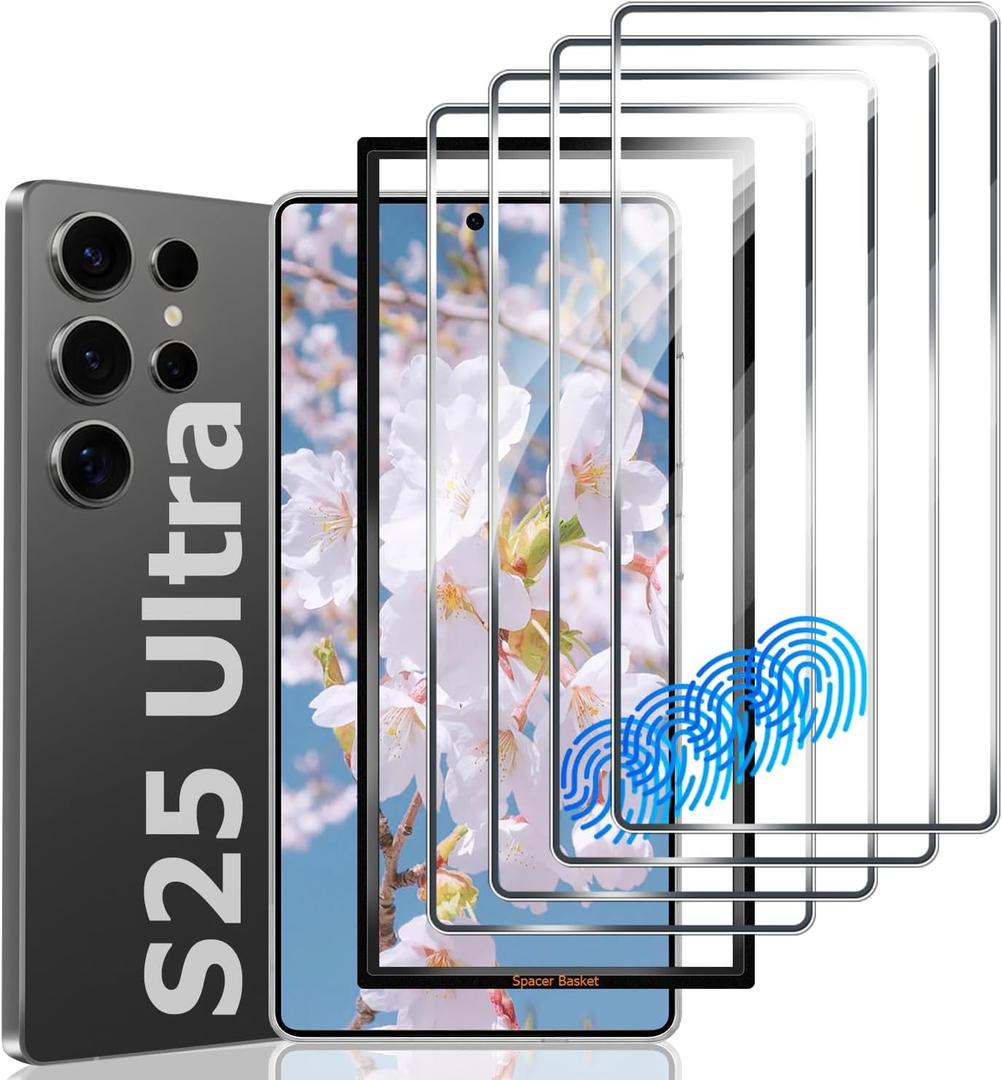 2 x [4 Packs] Tempered Glass for Samsung Galaxy S25 Ultra 6.9 Inch, 9H Clear, Fingerprint Unlock, Scratch Proof, No Bubble, Easy Installation Frame for Galaxy S25 Ultra Screen Protector