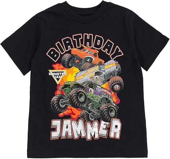 Monster Jam Birthday T-Shirt Toddler to Big Kid Grave Digger El Toro Loco Maximum Destruction 7-8