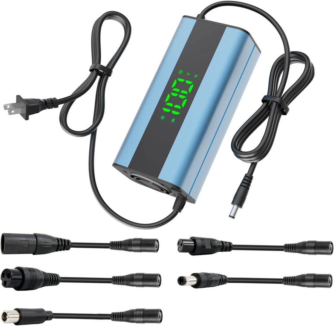 42V 2A Electric Scooter Charger 5 in 1 Plugs Universal,for 36V Electric Scooter Ebike Lithium Battery, Smart Display, Fast Charging, Overcharge Protection, Compatible with Multiple Models