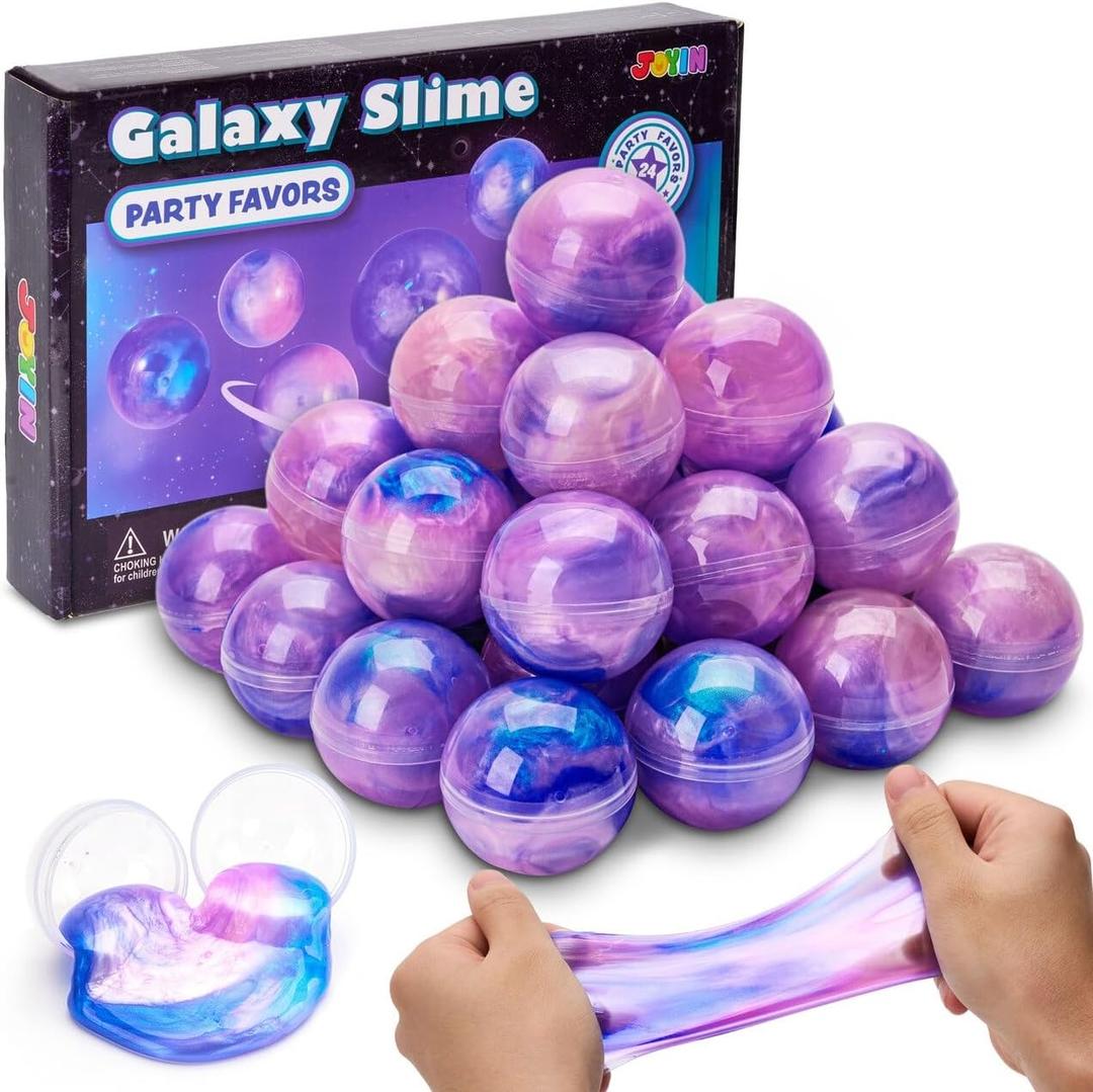 JOYIN Slime Party Favors, 24 Pack Galaxy Slime Ball - Stretchy, Non-Sticky, Mess-Free, Stress Relief, and Safe - Toys for Girls and Boys - Classroom Reward, Party Supplies