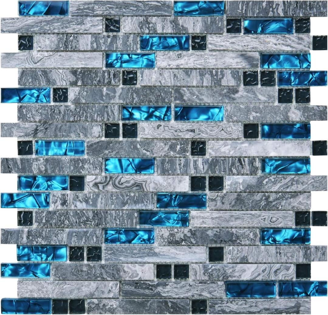 Art3d grout Decorative Tile, Blue/Gray, Glass, for Kitchen Backsplash or Bathroom Backsplash (5 Pack)