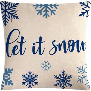 7COLORROOM Christmas Decorations Pillow Covers Blue Snowflake Let It Snow Cushion Cover Winter Holiday Farmhouse Merry Christmas Decor Xmas Pillowcases 1818 for Home Couch Patio