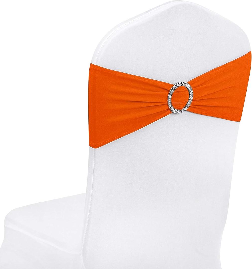 Peomeise 50pcs Orange Spandex Chair Sashes with Buckle Slider for Wedding, Party Decoration