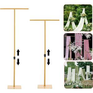 Vincidern 2pcs 8FT Backdrop Stand for Parties/Wedding, Adjustable Height - Heavy Duty Metal Background Stand Decor for Wedding, Birthday Party, Baby Shower, Photoshoot, Gold