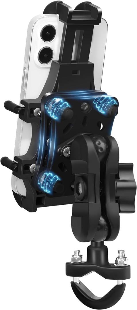 Soporte de telfono para motocicleta con amortiguador de vibraciones, soporte de telfono para bicicleta de operacin con una sola mano para telfonos celulares de 4.7 a 7.1 pulgadas en el
