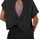 GRECERELLE Women's Open Back Workout Tops Backless Athletic Shirts Casual Crop Running Tee Y2k Yoga (Large)