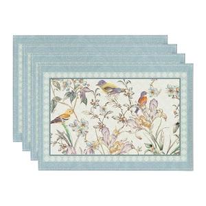 Blue Birds Flowers Blossom Set of 4 Table Mats, Washable Place Mats for Home Party Indoor Kitchen Dining Table Decoration 12''x18''