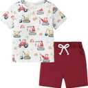 Coco&RARA Toddler Boy Clothes Outfits Kid Summer Hawaiian Print T-Shirt + Elastic Waist Pockets Shorts Clothes Set (Red), Size: 3-4T