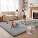 Extra Large 79"x158" Baby Activity Play Mat for Floor, 1.3" Thick Elasti Foam for Tummy Time & Crawling, Non-Slip Nursery Rug for Infants, Toddlers & Kids, Tatami Style Mat for Yoga, Living Room, Classroom & Playroom (Dark Gray)