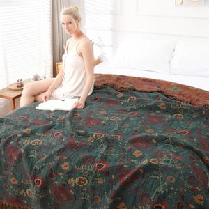 Boho Throw Blanket for Bed - 100% Pure Cotton Ultra Soft Rustic Quilt - Farmhouse Decor Bed Blankets, All Season Rustic Throw for Sofa Couch Chair(80''x 90'', Floral)
