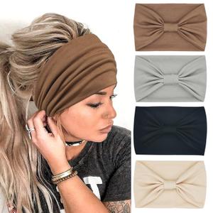 YONUF Wide Boho Headbands for Women Fashion Knotted Headband Yoga Workout Hair Accessories African Head Wrap 4 Pack (Brown, Gray, Black, Khaki)