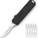 Automatic Utility Knife, Aviation aluminum Handle Push Button EDC portable utility retractable knife Box Cutter Scalpel Pocket Knife With Clip, 10Pcs Replacement Blades(Black)