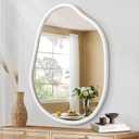 Irregular Mirror for Wall Asymmetrical Wood Frame Modern Unique Wall Mirror Decorative Bathroom Entryway Living Room Bedroom Vanity Hallway Artistic Mirror White 20"x16" (20"L x 16"W)