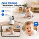 Baby Monitor with Camera and Audio, Smart Motion Tracking & 3X Zoom, Indoor Camera, Color Night Vision, 5G/2.4G WiFi, Two-Way Audio, 3MP 355 Pan Tilt, Pet Camera, SD/Cloud, 2 Pack