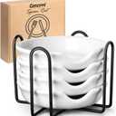 4 Pack Ceramic Spoon Rest with Metal Holder, Gencywe 4.8 inch Spoon Holder for Kitchen, for Stove Top, Coffee Spoons, Ladles, Tong, Cooking Utensil Rest, Housewarming Gifts