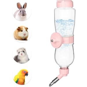 VANNON 17oz Small Animal Water Dispenser for Crate, Parrots Water Bottle for Cage, Chewproof Pet Water Bottle for Rabbits, Guinea Pigs, Ferrets, Chinchillas and Other Small Rodents, Top Fill, Pink