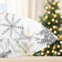 CaliTime Christmas Throw Pillow Covers Decorative 18 X 18 Inches Pack of 2 Cozy Fleece Snowflakes Cushion Cases for Holiday Couch Sofa Bed Living Room Home Grey Gold