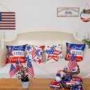 GEEORY 4th of July Pillow Covers 20x20 Inch Set of 4, Patriotic Stars Faith Family Freedom God Bless America Striped Farmhouse Decorative Throw Pillowcases for Home Sofa Couch Decoration G526-20