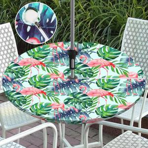 Vaukki Outdoor Picnic Fitted Tablecloth with a Hole and Zipper, Waterproof Patio Table Covers, Camping Zippered Tablecloth for Patio, Picnic, Camping, Dinner (Leaf, Fit 36-44 Inch Round Table)